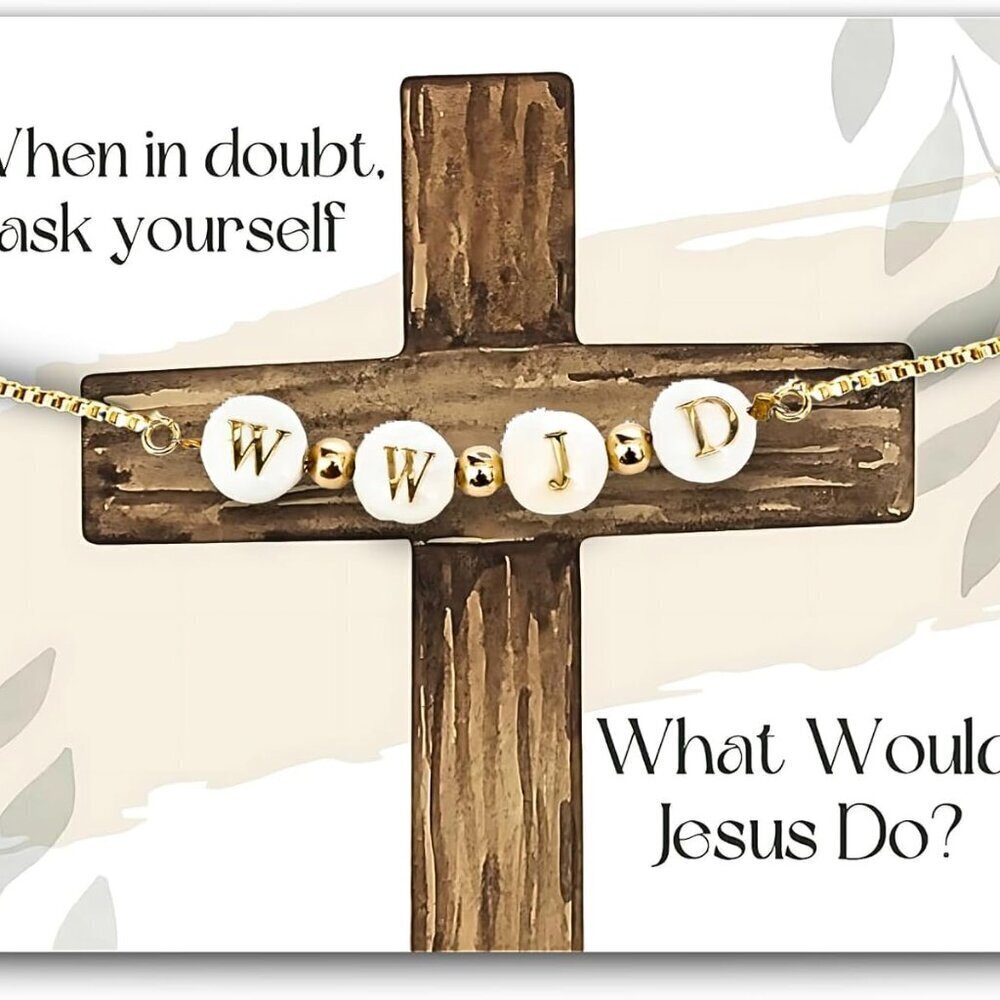 Christian WWJD Bracelet Gold-Plated Shell Beads Adjustable Religious Gift